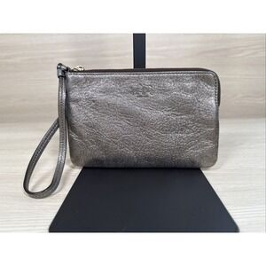 Coach New York Wristlet Corner Zip Metallic Gold Soft Leather Wallet Small